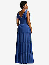 Alt View 3 Thumbnail - Classic Blue Bow-Shoulder Faux Wrap Maxi Dress with Tiered Skirt