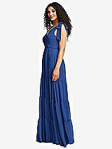 Side View Thumbnail - Classic Blue Bow-Shoulder Faux Wrap Maxi Dress with Tiered Skirt