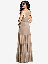 Rear View Thumbnail - Topaz Bow-Shoulder Faux Wrap Maxi Dress with Tiered Skirt
