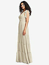 Side View Thumbnail - Champagne Bow-Shoulder Faux Wrap Maxi Dress with Tiered Skirt