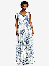 Alt View 1 Thumbnail - Cottage Rose Dusk Blue Bow-Shoulder Faux Wrap Maxi Dress with Tiered Skirt