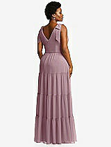 Alt View 3 Thumbnail - Dusty Rose Bow-Shoulder Faux Wrap Maxi Dress with Tiered Skirt