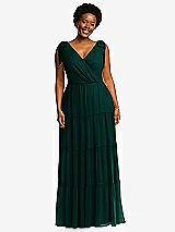 Alt View 1 Thumbnail - Evergreen Bow-Shoulder Faux Wrap Maxi Dress with Tiered Skirt
