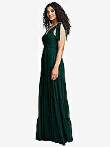 Side View Thumbnail - Evergreen Bow-Shoulder Faux Wrap Maxi Dress with Tiered Skirt