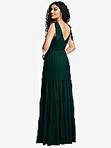 Rear View Thumbnail - Evergreen Bow-Shoulder Faux Wrap Maxi Dress with Tiered Skirt