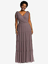 Alt View 1 Thumbnail - French Truffle Bow-Shoulder Faux Wrap Maxi Dress with Tiered Skirt