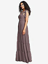 Side View Thumbnail - French Truffle Bow-Shoulder Faux Wrap Maxi Dress with Tiered Skirt