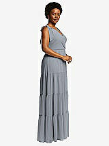 Alt View 2 Thumbnail - Platinum Bow-Shoulder Faux Wrap Maxi Dress with Tiered Skirt