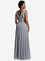 Alt View 3 Thumbnail - Platinum Bow-Shoulder Faux Wrap Maxi Dress with Tiered Skirt