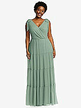 Alt View 1 Thumbnail - Seagrass Bow-Shoulder Faux Wrap Maxi Dress with Tiered Skirt