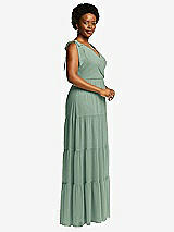 Alt View 2 Thumbnail - Seagrass Bow-Shoulder Faux Wrap Maxi Dress with Tiered Skirt