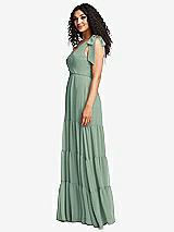 Side View Thumbnail - Seagrass Bow-Shoulder Faux Wrap Maxi Dress with Tiered Skirt