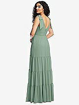 Rear View Thumbnail - Seagrass Bow-Shoulder Faux Wrap Maxi Dress with Tiered Skirt