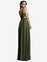 Rear View Thumbnail - Olive Green Open Neck Cross Bodice Cutout  Maxi Dress with Front Slit