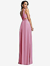 Rear View Thumbnail - Powder Pink Open Neck Cross Bodice Cutout  Maxi Dress with Front Slit