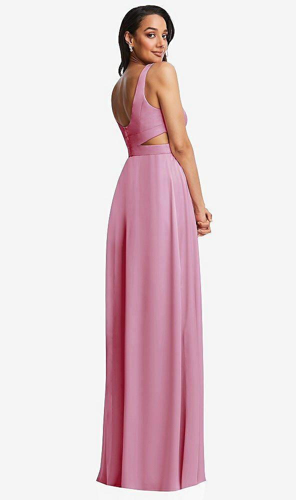 Back View - Powder Pink Open Neck Cross Bodice Cutout  Maxi Dress with Front Slit