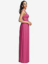 Side View Thumbnail - Tea Rose Open Neck Cross Bodice Cutout  Maxi Dress with Front Slit