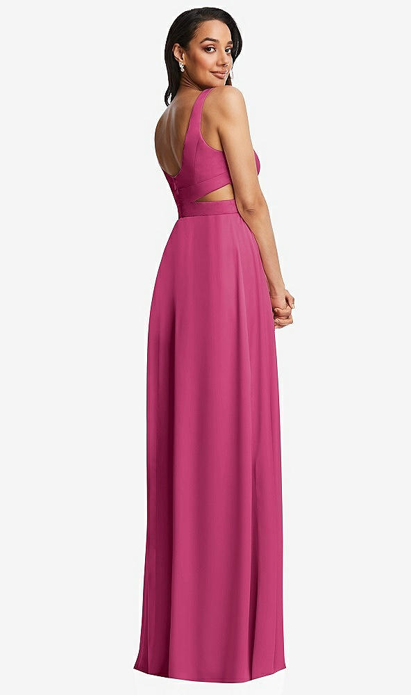 Back View - Tea Rose Open Neck Cross Bodice Cutout  Maxi Dress with Front Slit