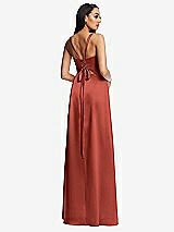 Rear View Thumbnail - Amber Sunset Lace Up Tie-Back Corset Maxi Dress with Front Slit