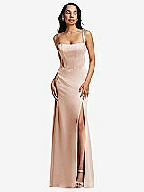 Front View Thumbnail - Cameo Lace Up Tie-Back Corset Maxi Dress with Front Slit