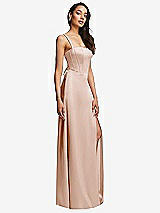Side View Thumbnail - Cameo Lace Up Tie-Back Corset Maxi Dress with Front Slit