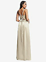 Rear View Thumbnail - Champagne Lace Up Tie-Back Corset Maxi Dress with Front Slit