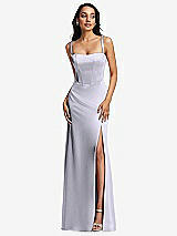 Front View Thumbnail - Silver Dove Lace Up Tie-Back Corset Maxi Dress with Front Slit