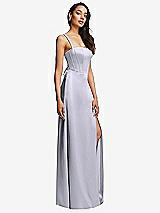 Side View Thumbnail - Silver Dove Lace Up Tie-Back Corset Maxi Dress with Front Slit