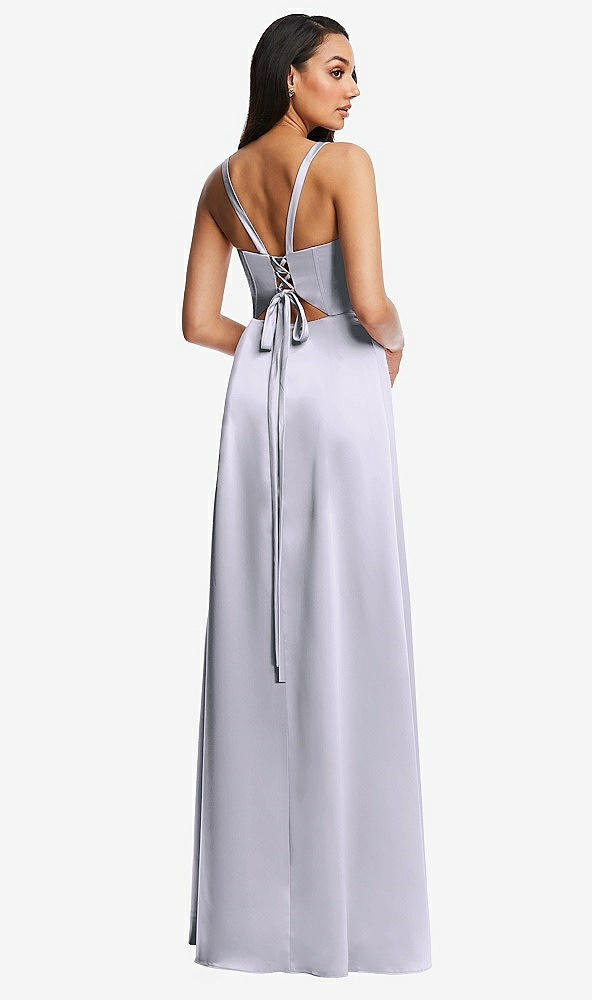 Back View - Silver Dove Lace Up Tie-Back Corset Maxi Dress with Front Slit