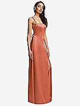 Side View Thumbnail - Terracotta Copper Lace Up Tie-Back Corset Maxi Dress with Front Slit