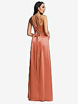 Rear View Thumbnail - Terracotta Copper Lace Up Tie-Back Corset Maxi Dress with Front Slit