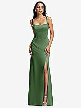 Front View Thumbnail - Vineyard Green Lace Up Tie-Back Corset Maxi Dress with Front Slit
