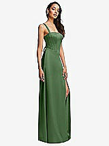 Side View Thumbnail - Vineyard Green Lace Up Tie-Back Corset Maxi Dress with Front Slit