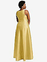 Alt View 3 Thumbnail - Maize Boned Corset Closed-Back Satin Gown with Full Skirt and Pockets