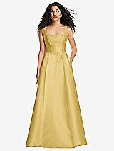 Front View Thumbnail - Maize Boned Corset Closed-Back Satin Gown with Full Skirt and Pockets