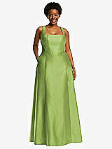 Alt View 1 Thumbnail - Mojito Boned Corset Closed-Back Satin Gown with Full Skirt and Pockets