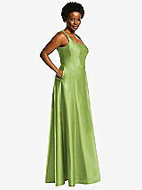 Alt View 2 Thumbnail - Mojito Boned Corset Closed-Back Satin Gown with Full Skirt and Pockets