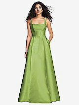 Front View Thumbnail - Mojito Boned Corset Closed-Back Satin Gown with Full Skirt and Pockets