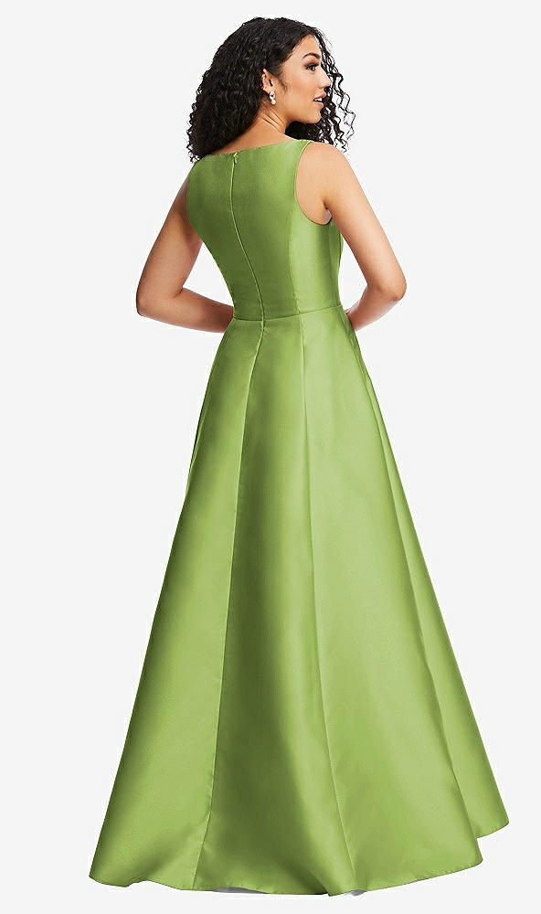 Back View - Mojito Boned Corset Closed-Back Satin Gown with Full Skirt and Pockets