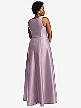 Alt View 3 Thumbnail - Suede Rose Boned Corset Closed-Back Satin Gown with Full Skirt and Pockets