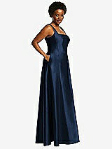 Alt View 2 Thumbnail - Midnight Navy Boned Corset Closed-Back Satin Gown with Full Skirt and Pockets