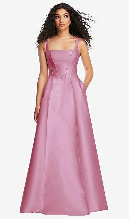 Boned Corset Closed back Satin Bridesmaid Dress With Full Skirt