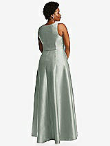 Alt View 3 Thumbnail - Willow Green Boned Corset Closed-Back Satin Gown with Full Skirt and Pockets