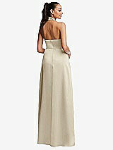 Rear View Thumbnail - Champagne Shawl Collar Open-Back Halter Maxi Dress with Pockets