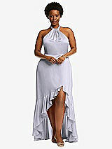 Alt View 4 Thumbnail - Silver Dove Tie-Neck Halter Maxi Dress with Asymmetric Cascade Ruffle Skirt