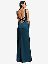 Rear View Thumbnail - Atlantic Blue Framed Bodice Criss Criss Open Back A-Line Maxi Dress