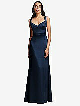 Front View Thumbnail - Midnight Navy Framed Bodice Criss Criss Open Back A-Line Maxi Dress