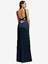 Rear View Thumbnail - Midnight Navy Framed Bodice Criss Criss Open Back A-Line Maxi Dress