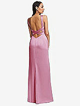 Rear View Thumbnail - Powder Pink Framed Bodice Criss Criss Open Back A-Line Maxi Dress