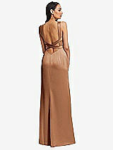 Rear View Thumbnail - Toffee Framed Bodice Criss Criss Open Back A-Line Maxi Dress